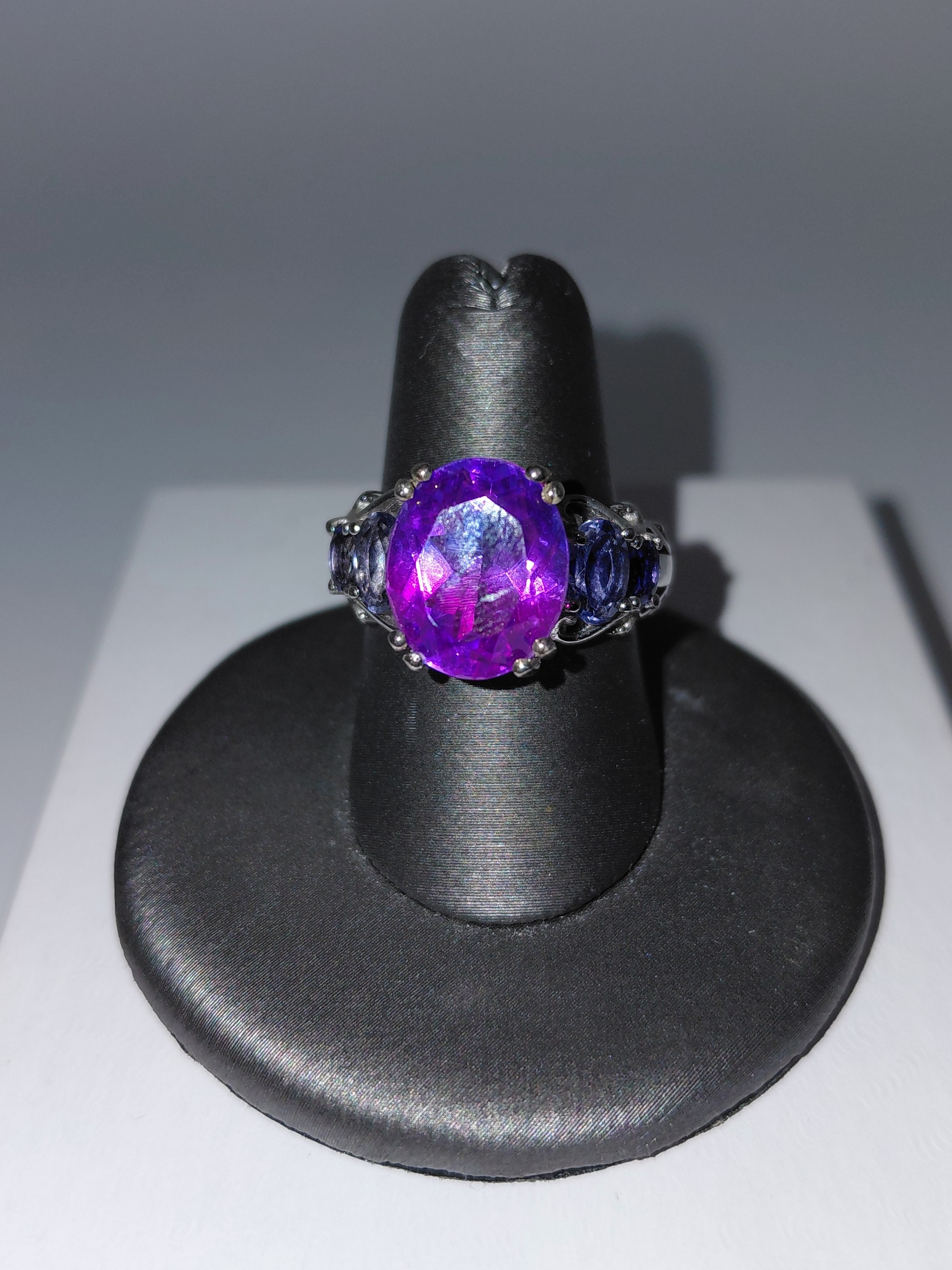 Large Oval Canela Amethyst Set In Ss Filigree Scroll Setting Sz 7 7.25